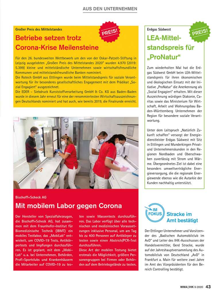 Auszug IHK Karlsruhe Wirtschaftsmagazin: Mit mobilem Labor gegen Corona