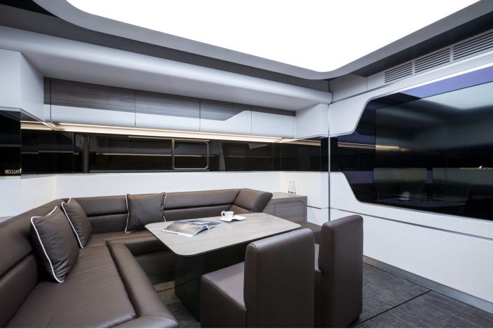Interior design of race trailer custom made for black falcon